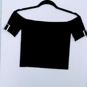 Super Stretchy Off the Shoulder Embellished Crop Top